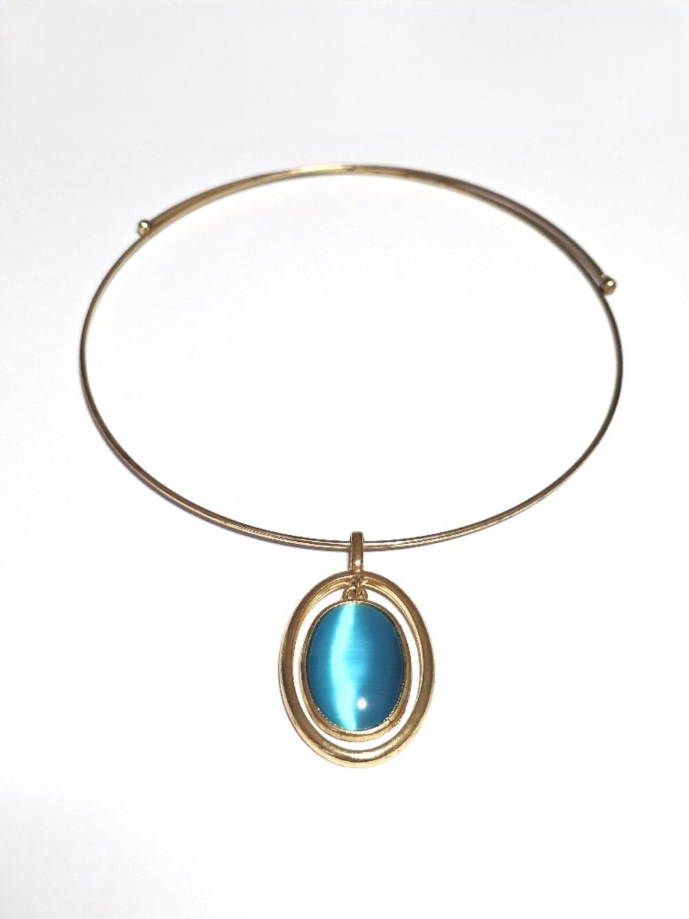 Teal Cat Eye Y2K gold-tone necklace